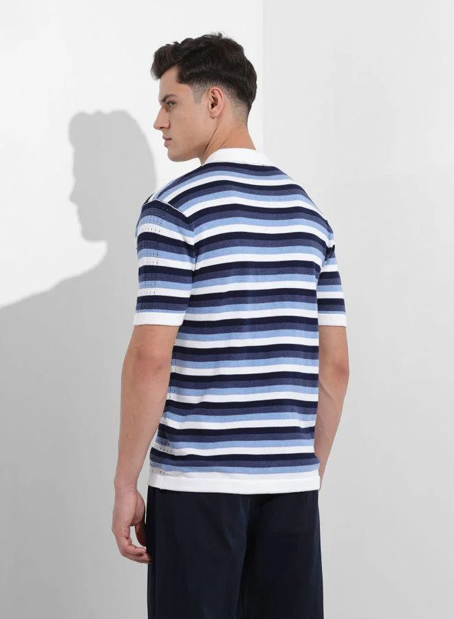 The Indian Garage Co Men Slim Fit Textured Cuban Collar Half Sleeves Shirt